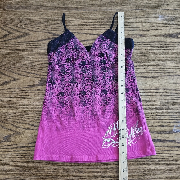 Metal Mulisha Vintage Lace Animal Print Sexy Tank Top Medium Sinful Black Pink - Picture 7 of 7